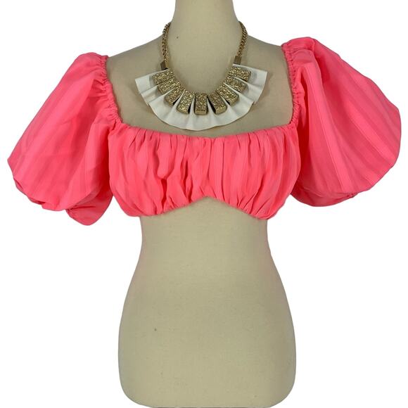 LPA Caspian Tube Top Neon Pink Women’s Small Puff Sleeves NEW - Picture 1 of 9